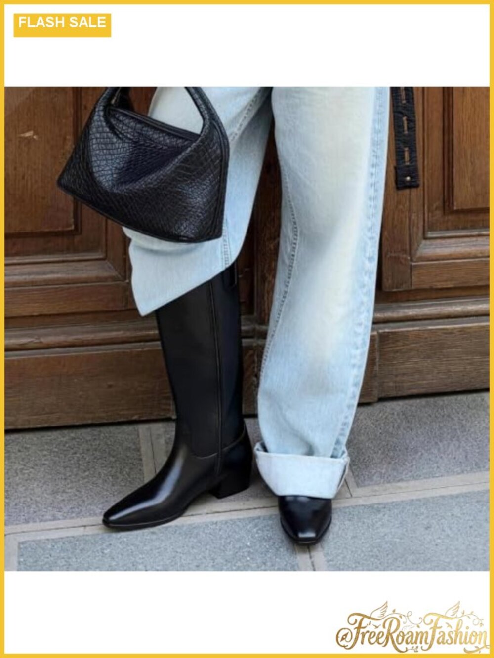 Women's Snipped Toe Knee-High Fall Boots Faux Leather Low Block Heel Zip - Picture 2 of 6